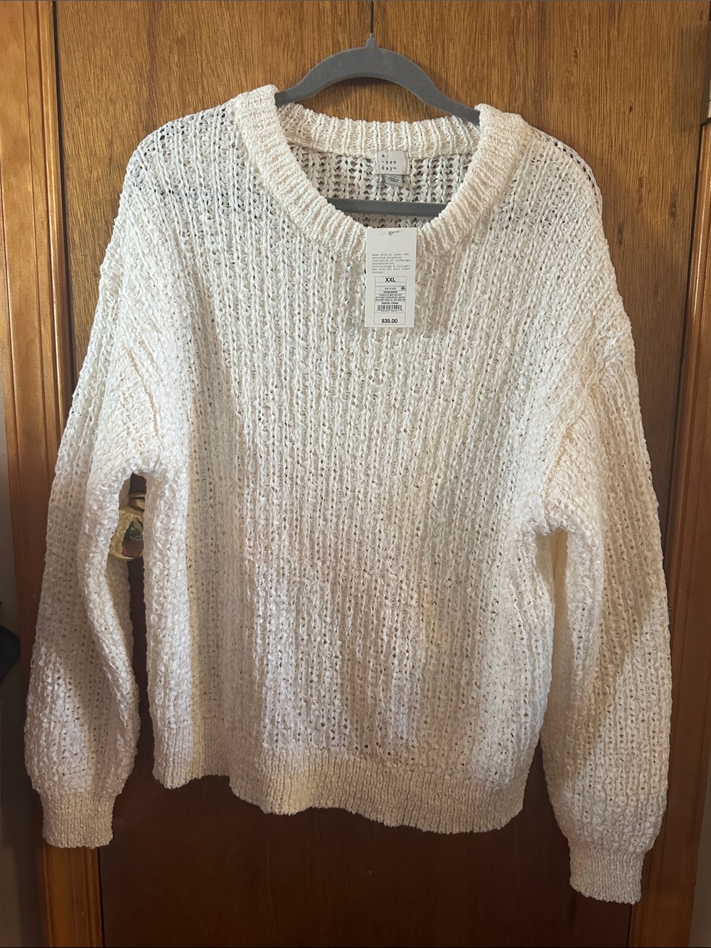 a new day Cream Open-Knit Crewneck Sweater